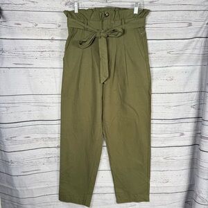 7 For All Mankind Womens Paperbag Tie Waist Pants Size S Army Green High Waist